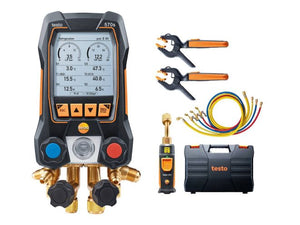 Smart digital manifold with wireless vacuum and clamp temperature probes and 4-piece hose filling set | Testo 570s