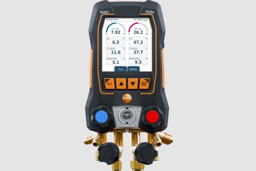 testo 558s Smart Vacuum Kit with filling hoses - Smart digital manifold with wireless temperature and vacuum probes and 4-hose charging set