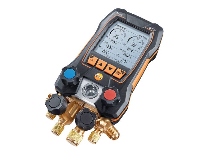 Smart digital manifold with wireless vacuum and clamp temperature probes and 4-piece hose filling set | Testo 570s
