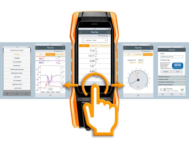 Flue Gas Analyser Set (O2, CO up to 4,000 ppm) with Printer - Testo 300